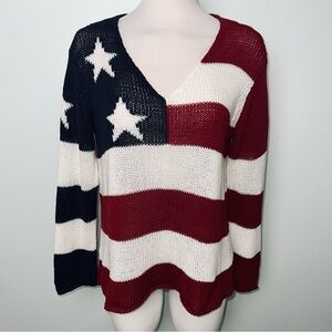 Wooden Ships American Flag Patriotic Striped V-Neck Sweater / Women’s Size M/L